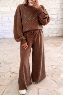 Ensemble femme marron à pois bleus et pantalon large
