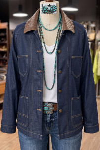 Veste en jean femme bleu marine à col contrastant – Coupe décontractée