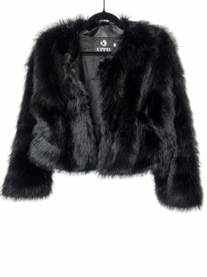 Veste femme noire en fausse fourrure épaisse et doublée