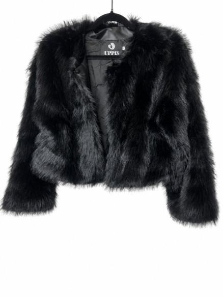 Schwarze Damenjacke aus Kunstfell – warm und gefüttert
