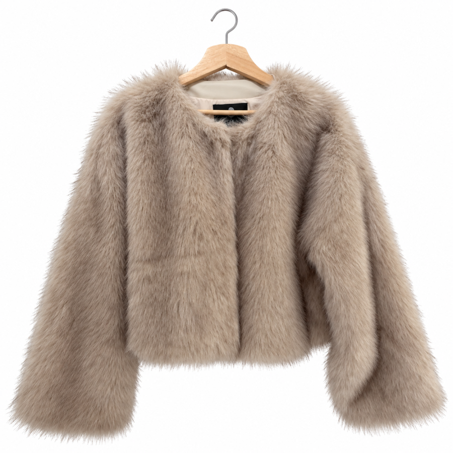 Korte damesjas van beige imitatiebont – warm en gevoerd