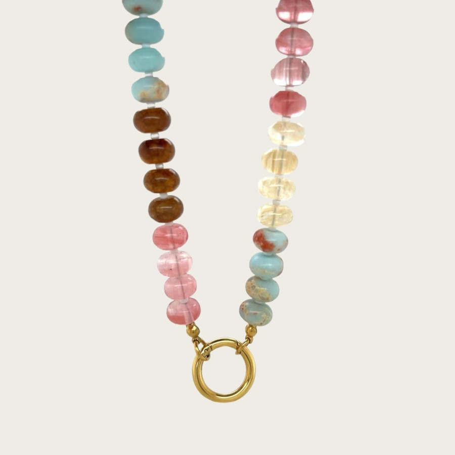 Collier femme pierres naturelles plaqué or 18 carats