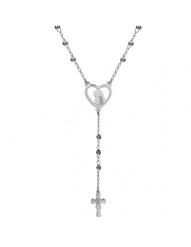 (4-6002) Stainless Steel - 3mm Mary Virgin Rosary Necklace - 20