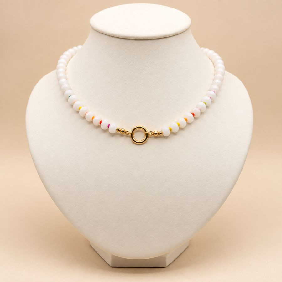 White marine natural stone necklace, 18K gold plated