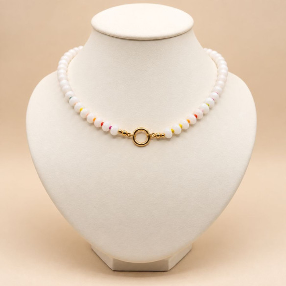 Collier femme pierres marines blanches plaqué or 18 carats