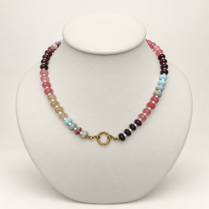 Collier femme en pierres naturelles multicolores et plaqué or 18 carats