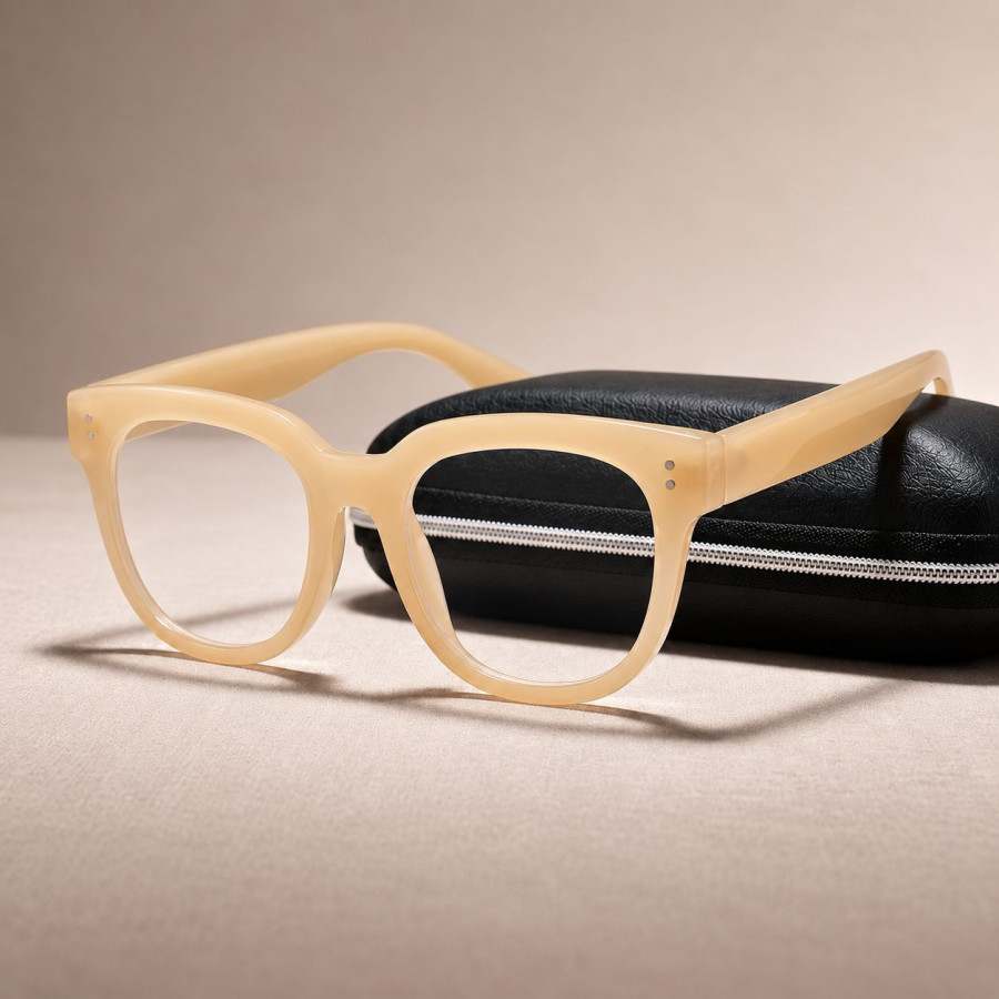 Beige retro reading glasses with pouch | Look Hippie Chic