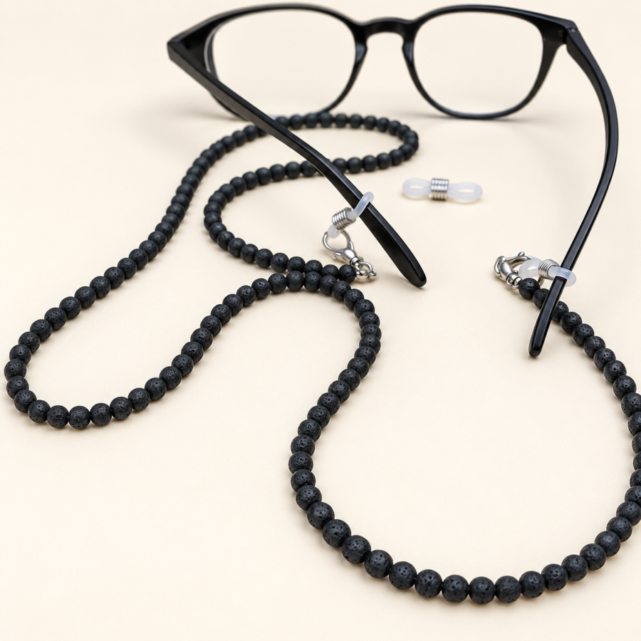 Cordon à lunettes pierre de lave 72 cm | Look Hippie Chic