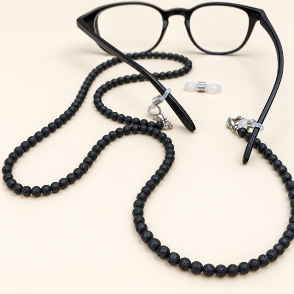 Cordon à lunettes pierre de lave 72 cm | Look Hippie Chic