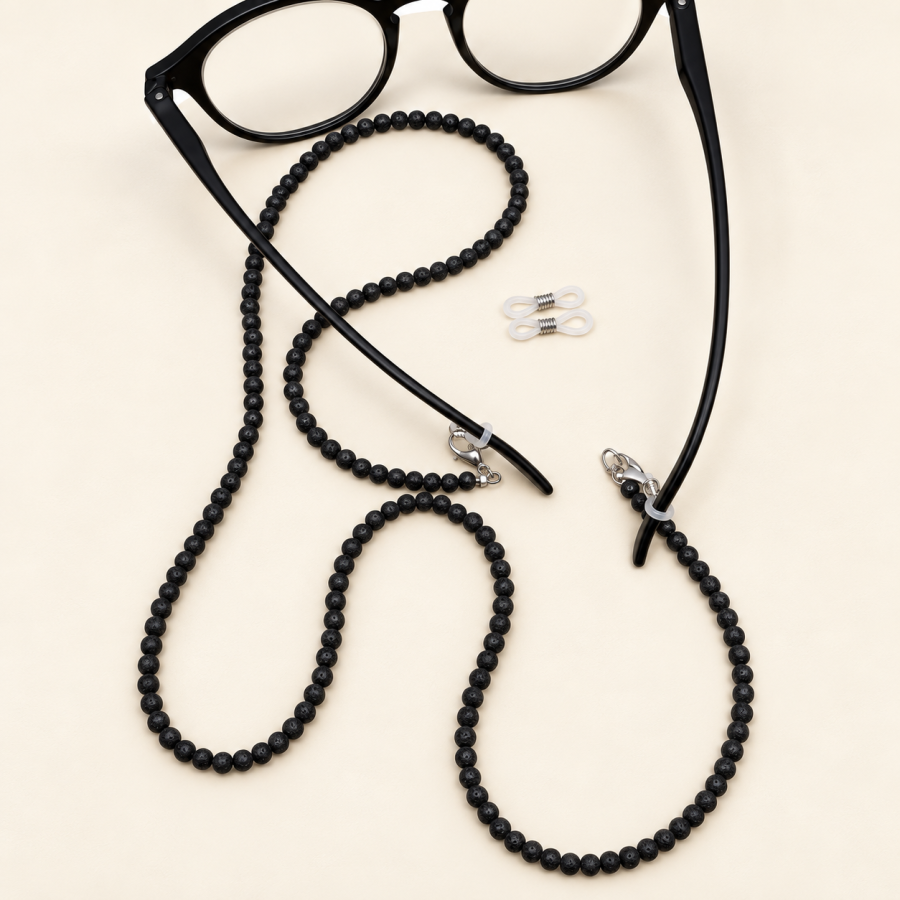 Cordon à lunettes pierre de lave 72 cm | Look Hippie Chic