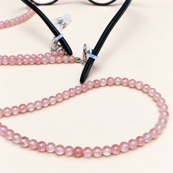 Brillenkette Rosenquarz 72 cm | Look Hippie Chic