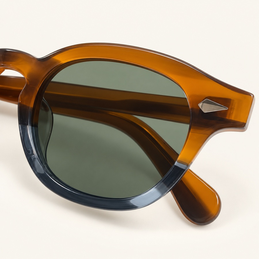 Lunettes soleil polarisées vintage acétate ambre bleu-gris