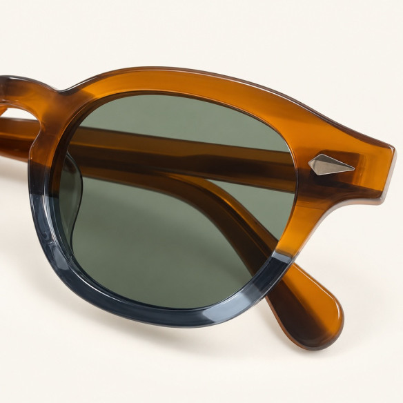Lunettes soleil polarisées vintage acétate ambre bleu-gris