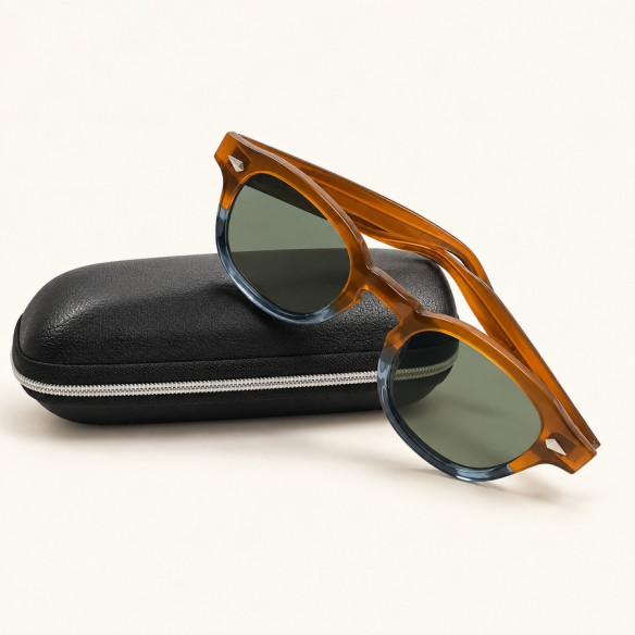 Lunettes soleil polarisées vintage acétate ambre bleu-gris