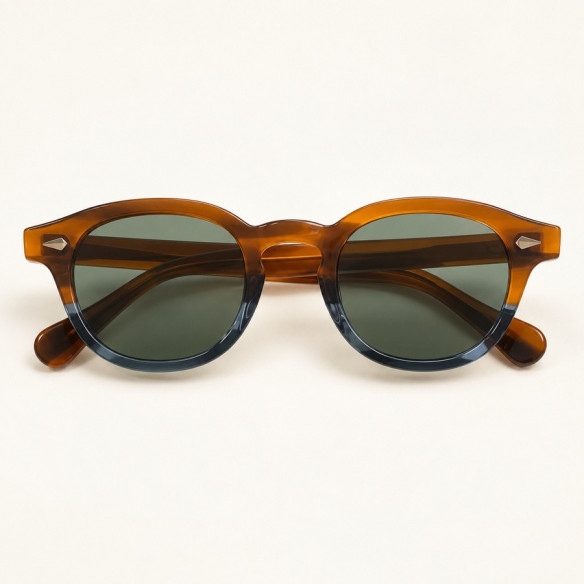 Vintage-Sonnenbrille polarisiert – Acetat Bernstein-Blaugrau