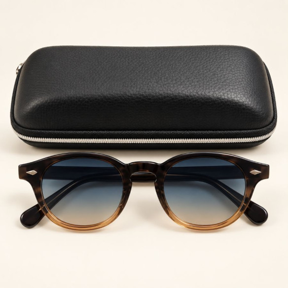 Lunettes de soleil rétro bleu et ambre | Look Hippie Chic