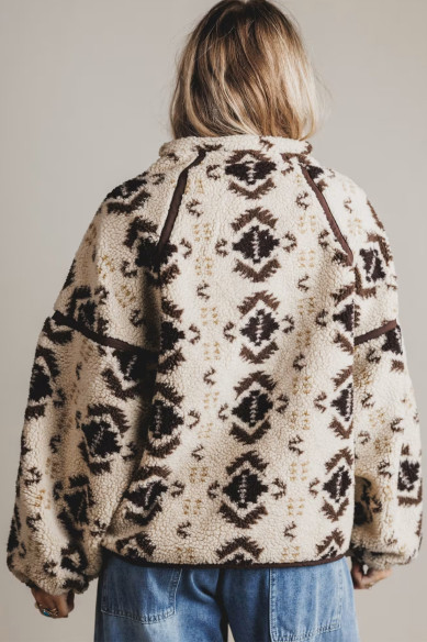 Damen-Fleecepullover Khaki mit Westernmuster | Boho-Chic