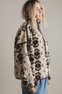 Damen-Fleecepullover Khaki mit Westernmuster | Boho-Chic