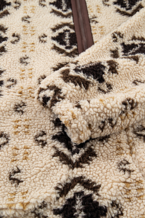 Khaki Western Print Geometric Fleece Pullover Sweatshirt