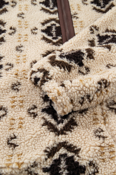 Khaki Western Print Geometric Fleece Pullover Sweatshirt