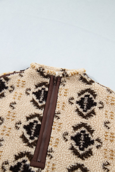 Damen-Fleecepullover Khaki mit Westernmuster | Boho-Chic