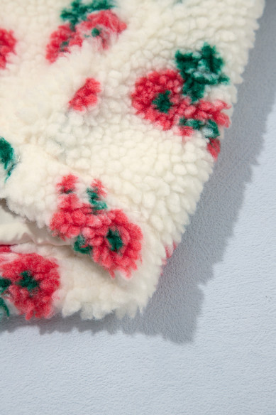 Women’s white floral fleece pullover with button collar