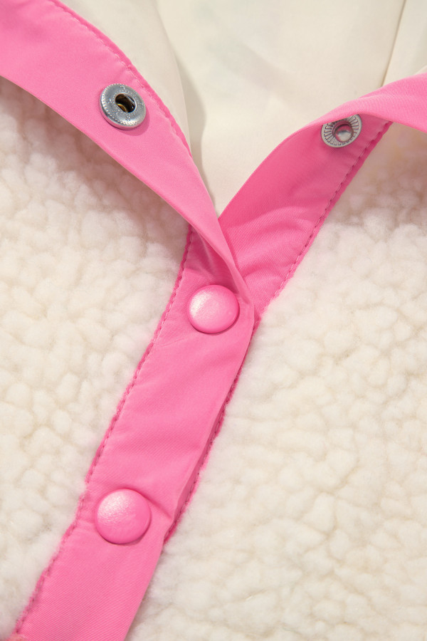 White Floral Print Fleece Contrast Trim Button Collar Sweatshirt