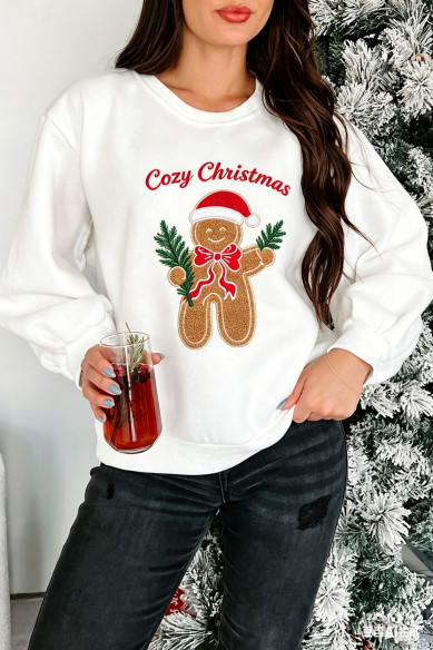 Witte kersttrui dames met peperkoekmotief | Look Hippie Chic