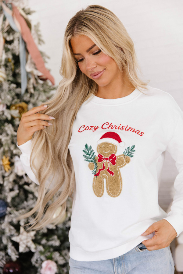 Witte kersttrui dames met peperkoekmotief | Look Hippie Chic
