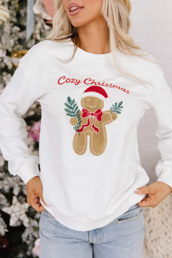 White gingerbread Christmas sweatshirt | Look Hippie Chic