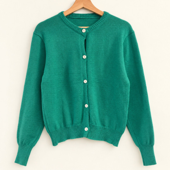 Gilet femme vert en maille à col rond | Look Hippie Chic