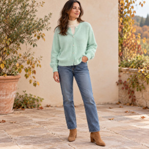 Gilet femme vert menthe en maille | Look Hippie Chic