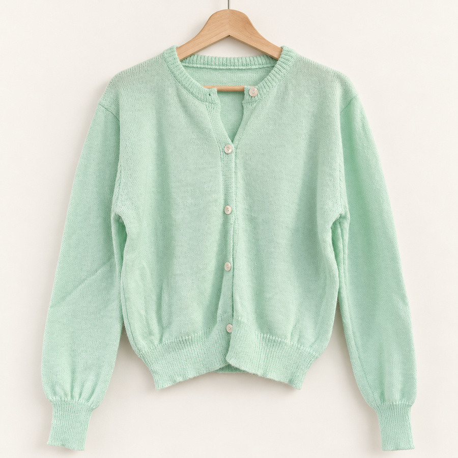 Mint Green Round-Neck Knitted Cardigan | Look Hippie Chic