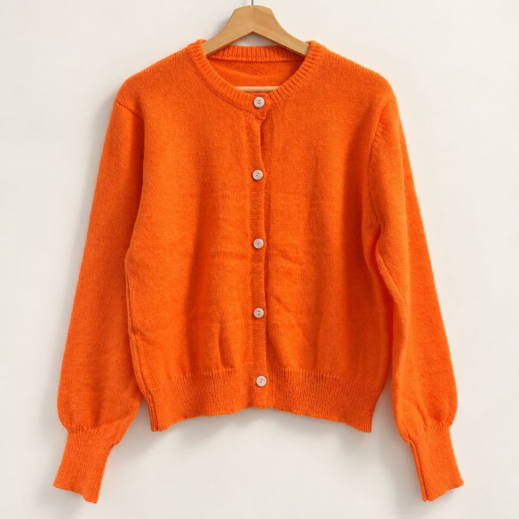 Oranje damesvest met ronde hals, gebreid | Look Hippie Chic
