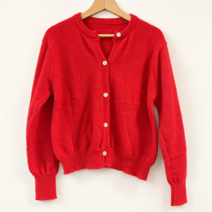 Gilet rouge femme à col rond, maille | Look Hippie Chic