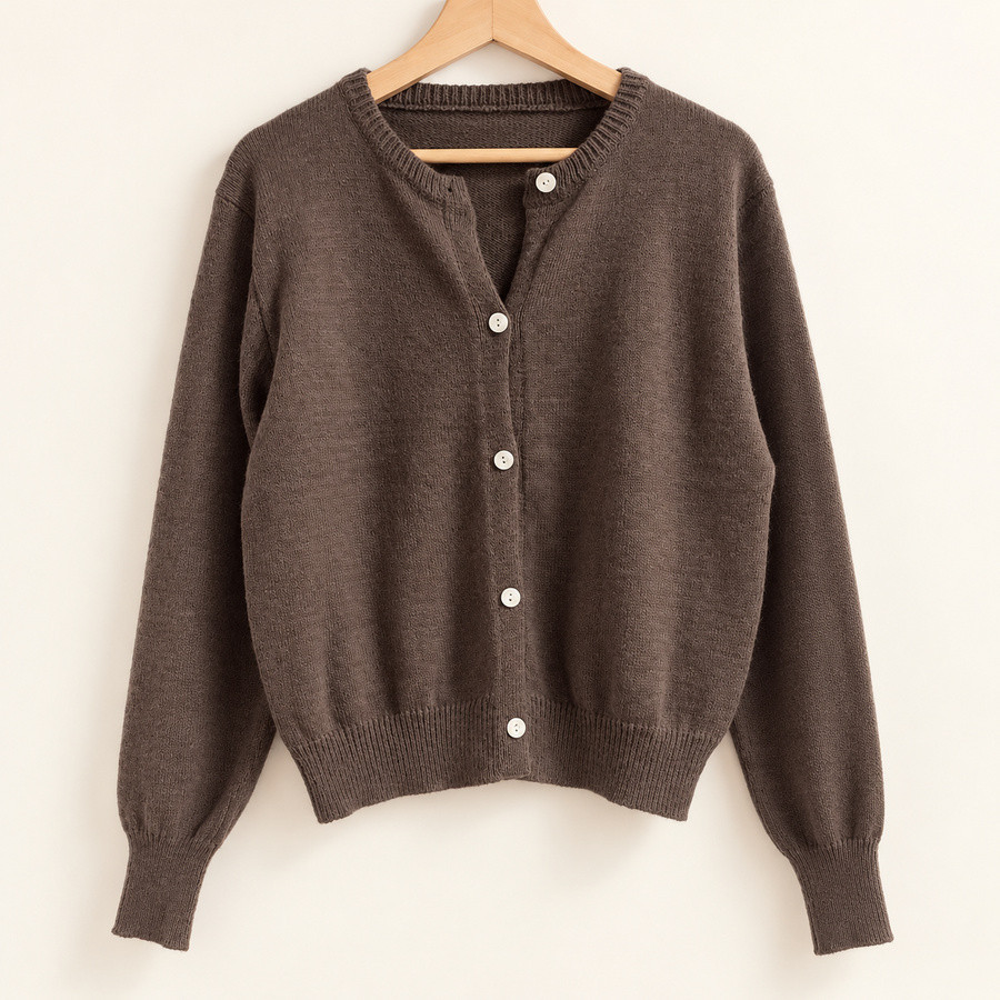 Brown Women's Round-Neck Knit Cardigan | Look Hippie Chic