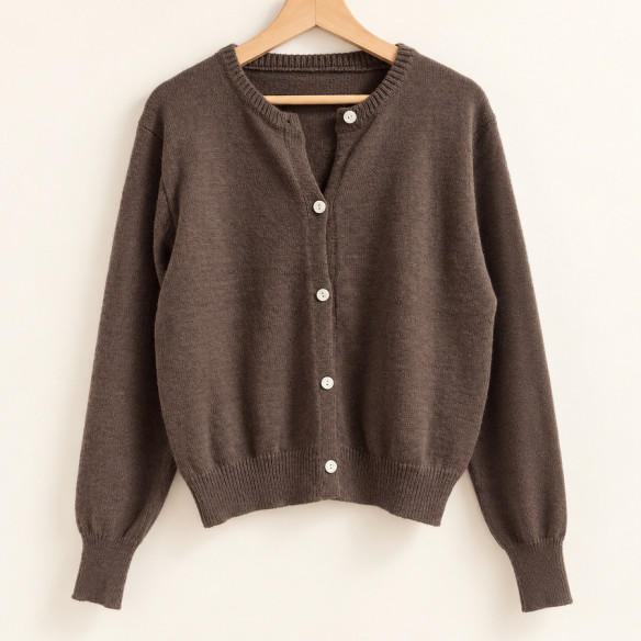 Brown Women's Round-Neck Knit Cardigan | Look Hippie Chic