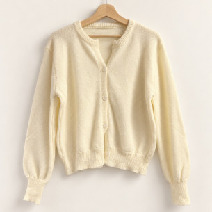 Ecru Women's Round-Neck Knit Cardigan | Look Hippie Chic