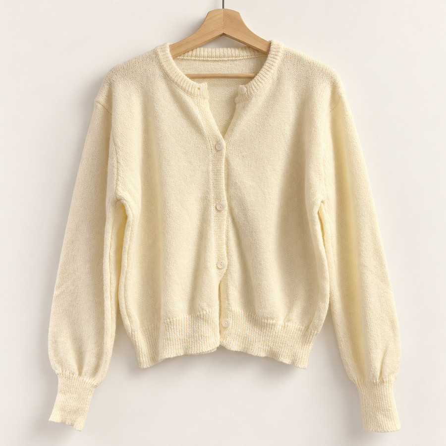 Ecru damesvest met ronde hals, gebreid | Look Hippie Chic