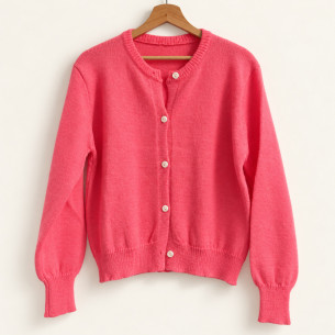 Felroze damesvest met ronde hals | Look Hippie Chic