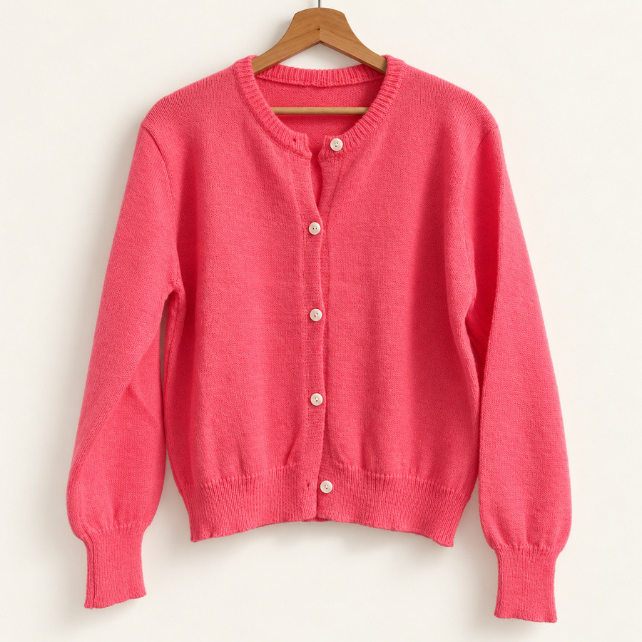Gilet rose vif femme à col rond | Look Hippie Chic