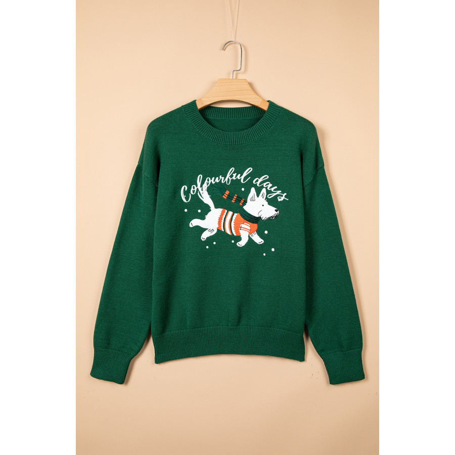 Pull de Noël femme vert foncé chien brodé | LHC