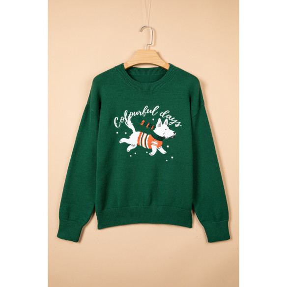 Women’s Dark Green Christmas Dog Sweater | LHC