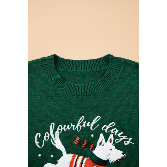 Women’s Dark Green Christmas Dog Sweater | LHC