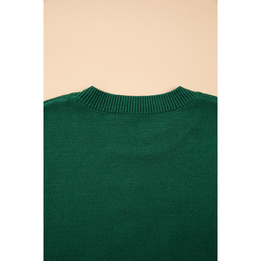 Pull de Noël femme vert foncé chien brodé | LHC
