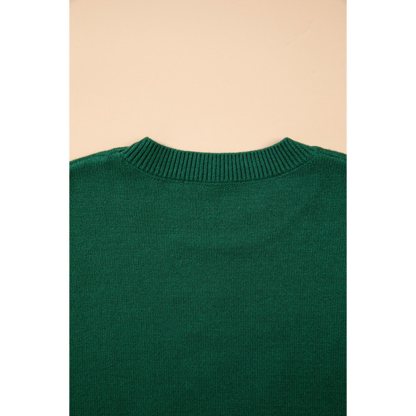 Pull de Noël femme vert foncé chien brodé | LHC