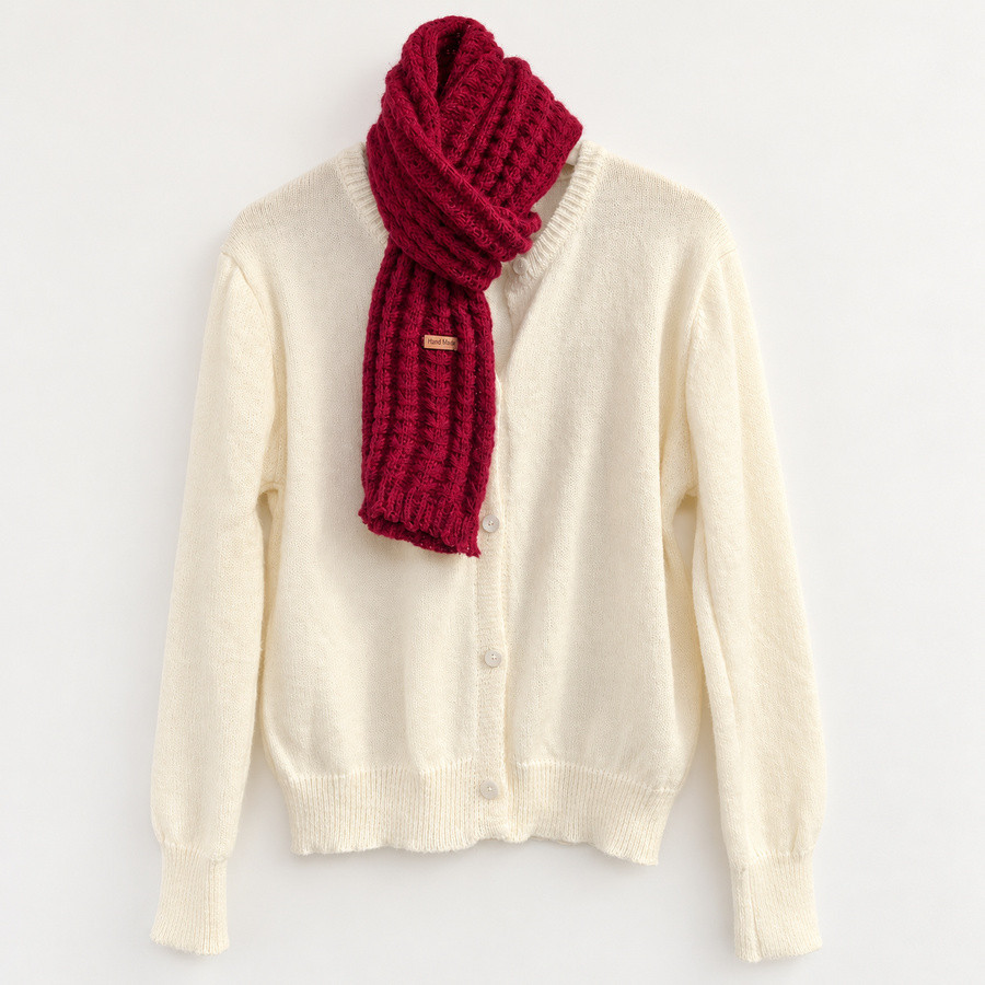 Écharpe rouge bordeaux en grosse maille | Look Hippie Chic