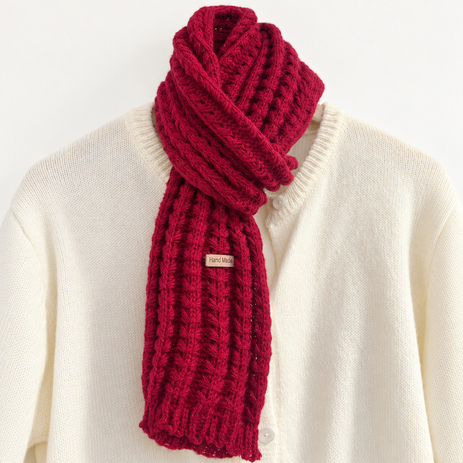 Écharpe rouge bordeaux en grosse maille | Look Hippie Chic