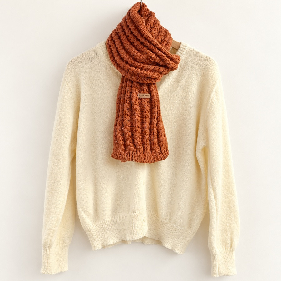 Écharpe rouille en maille tricotée | Look Hippie Chic