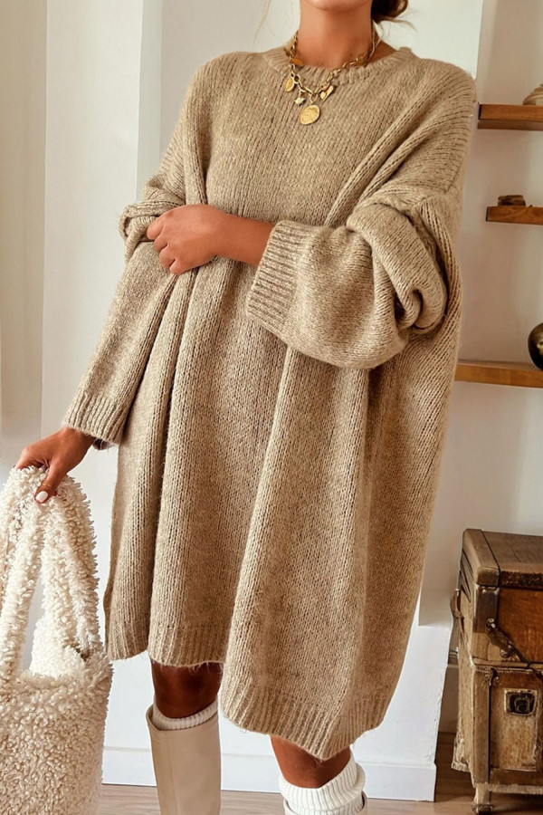 Korte oversized trui-jurk in lichtkaki | LHC